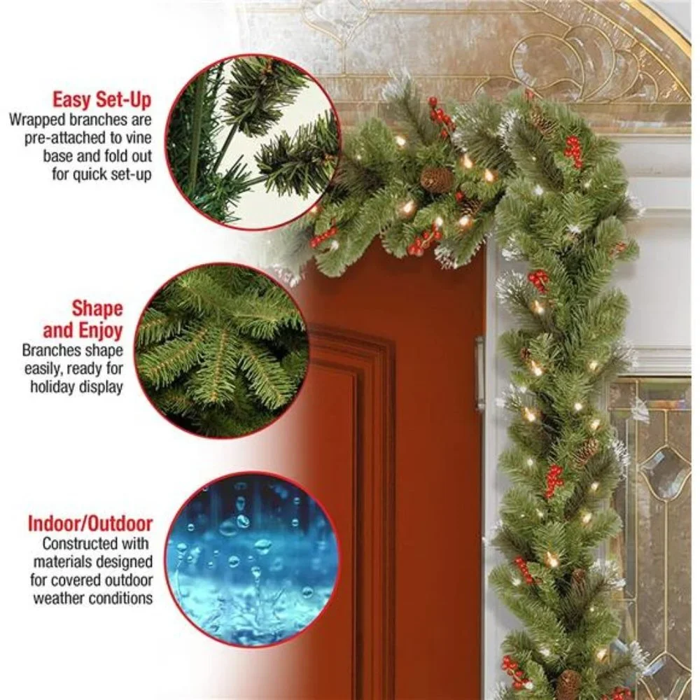 Pre-Lit Artificial Christmas Garland, Green, Crestwood Spruce, 9 Feet